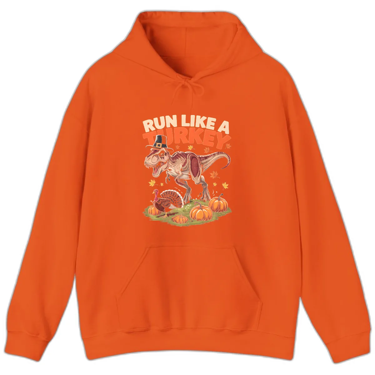 Run Like A Turkey Dinosaur Design Hoodie in Orange
