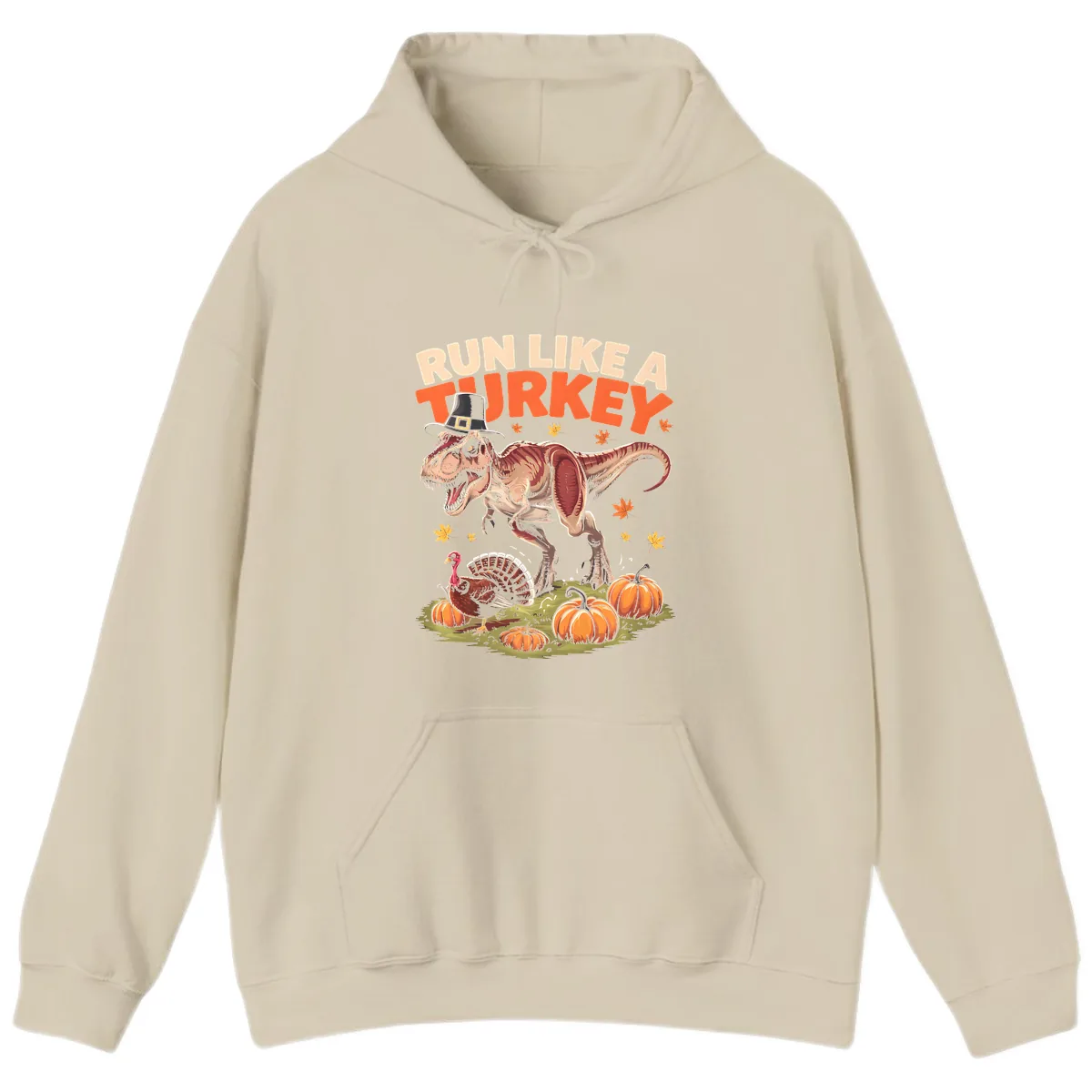 Run Like A Turkey Dinosaur Design Hoodie in Sand