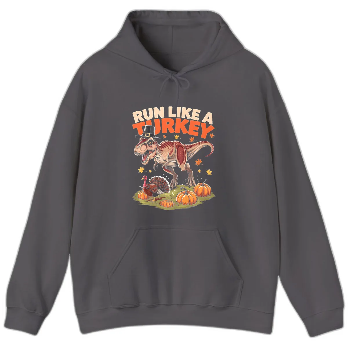 Run Like A Turkey Dinosaur Design Hoodie in Charcoal
