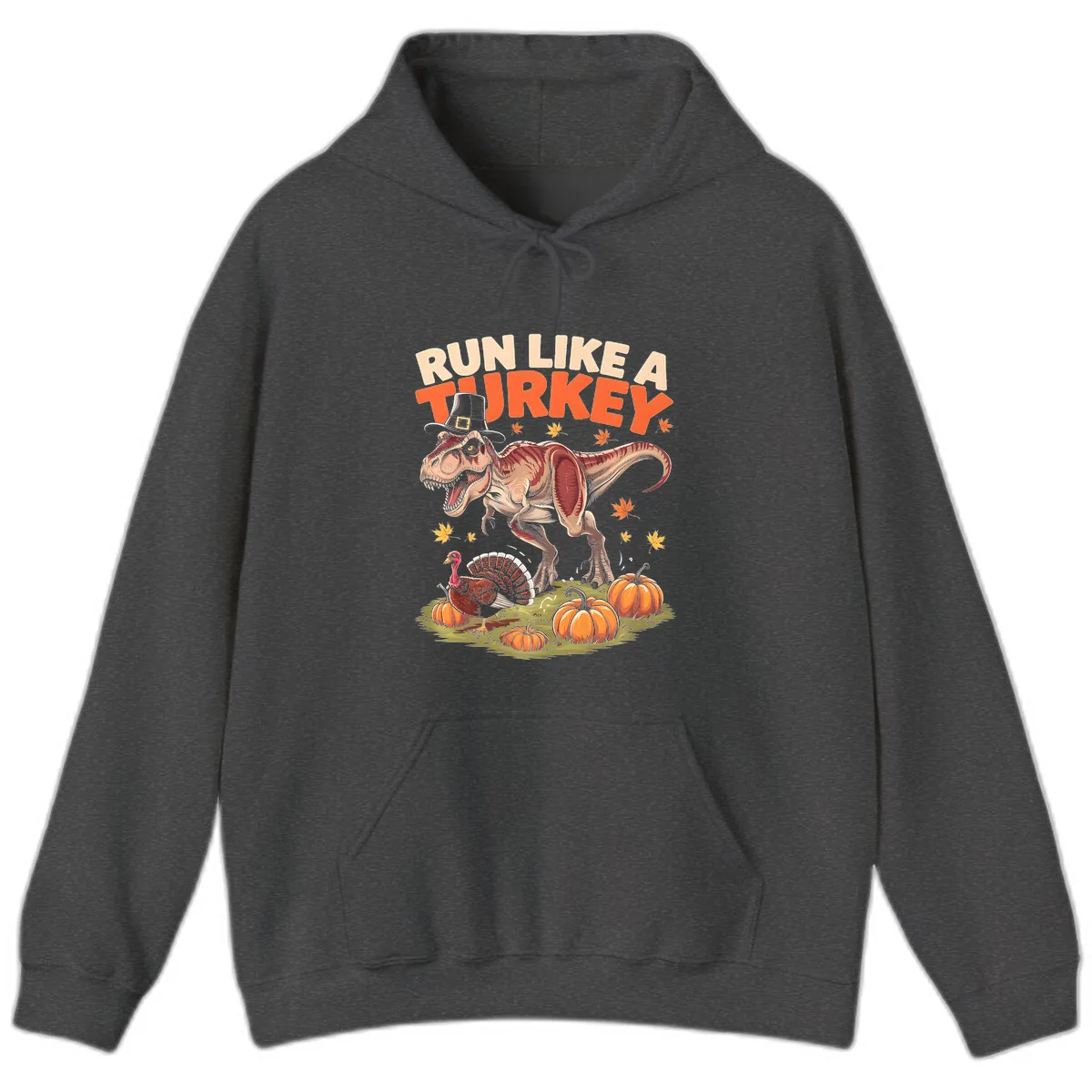 Run Like A Turkey Dinosaur Design Hoodie in Dark Heather