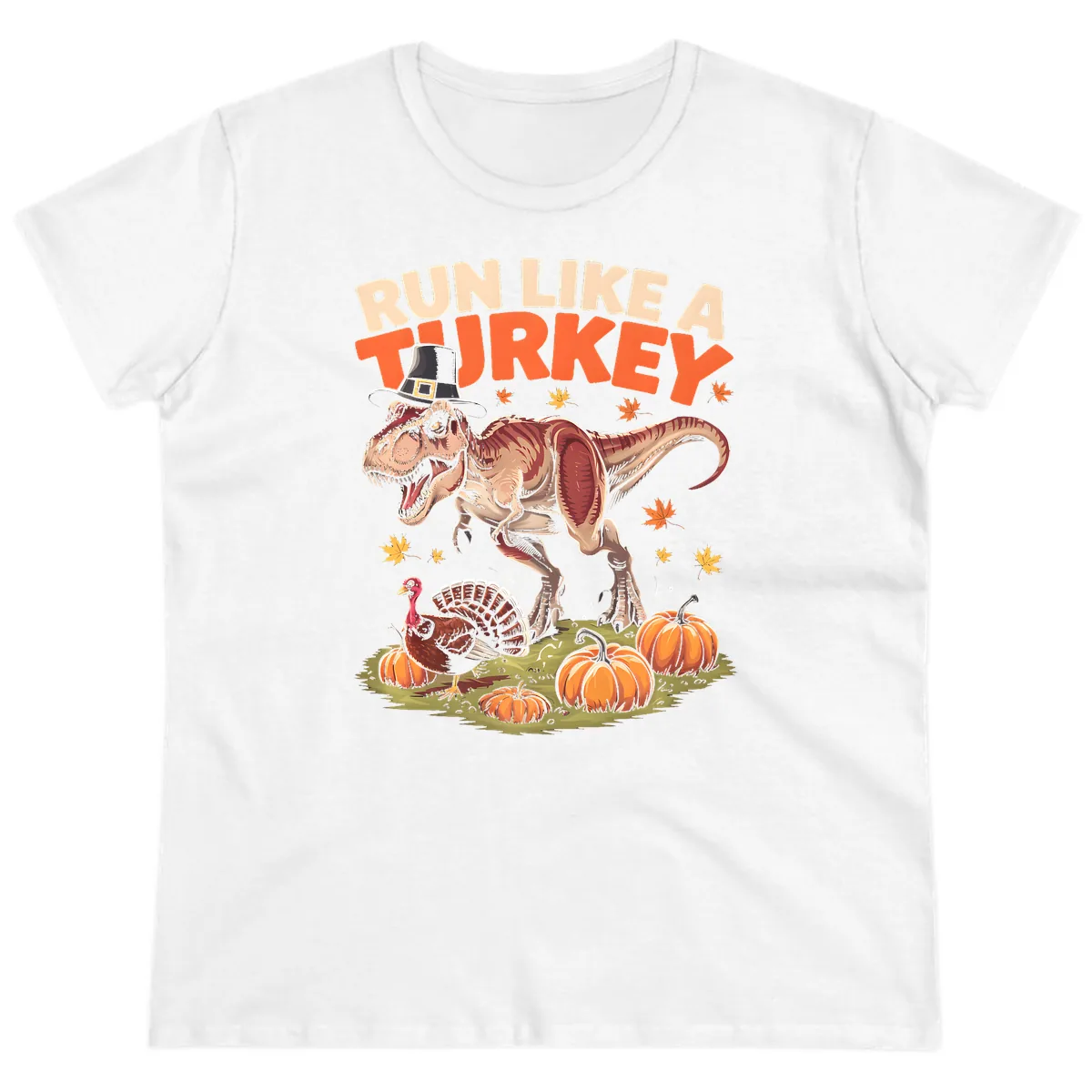 Run Like A Turkey Dinosaur Design Ladies Tee in White