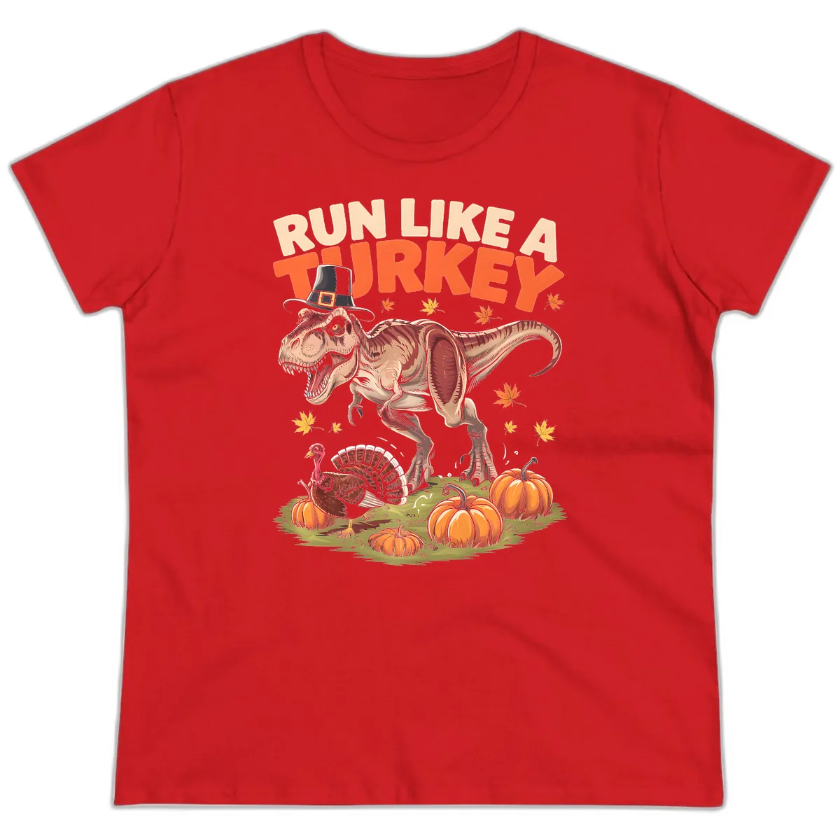 Run Like A Turkey Dinosaur Design Ladies Tee in Red