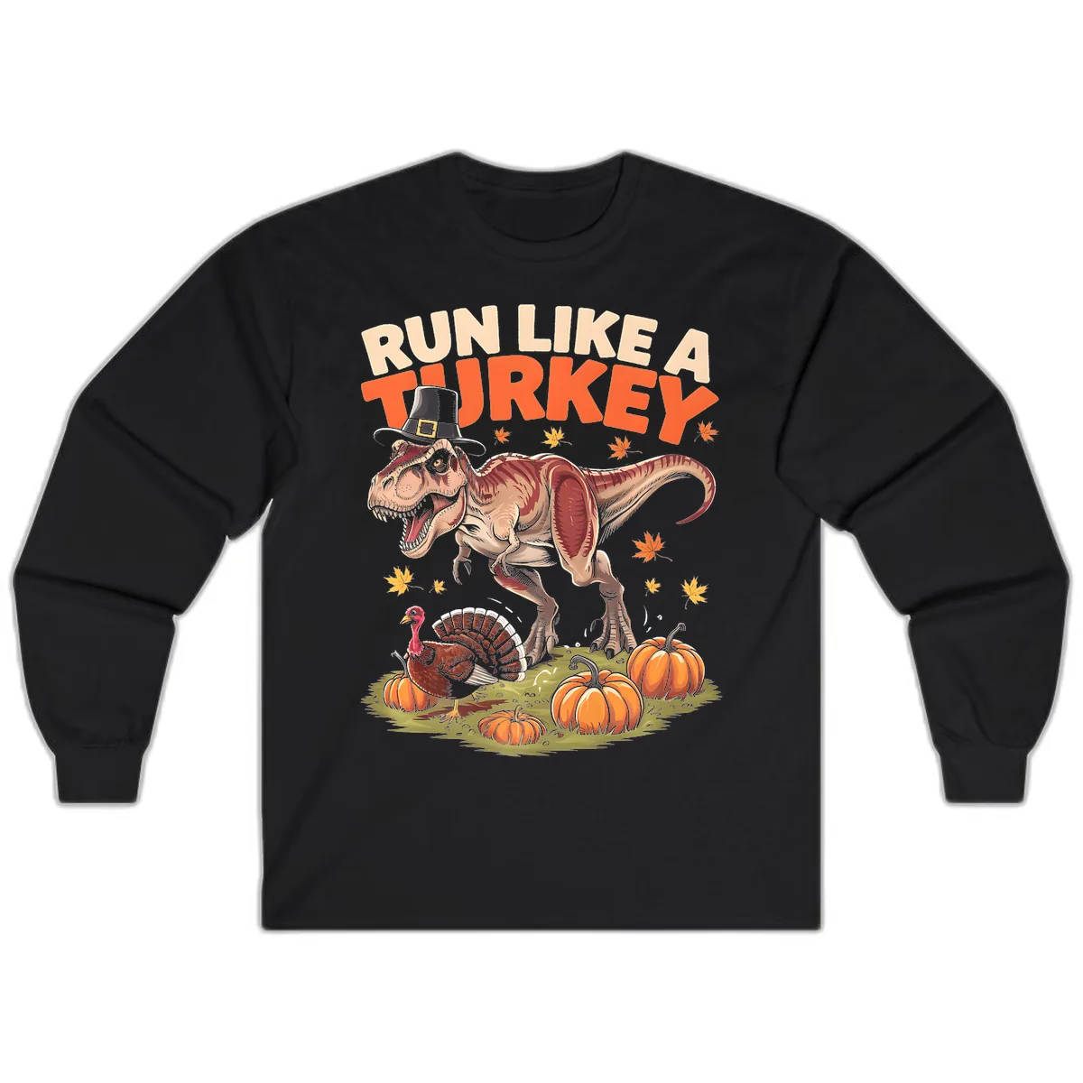 Run Like A Turkey Dinosaur Design Long Sleeve in Black
