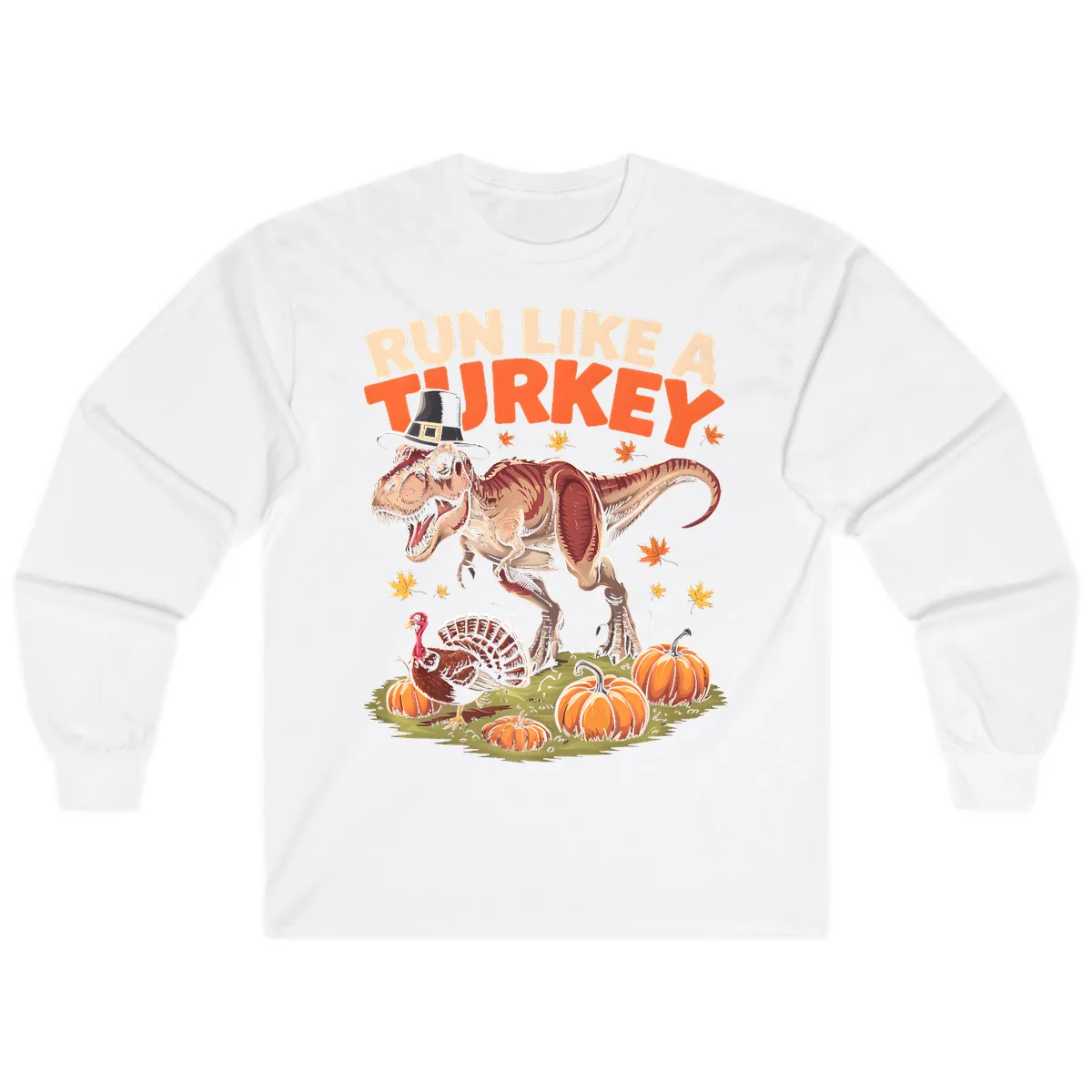 Run Like A Turkey Dinosaur Design Long Sleeve in White