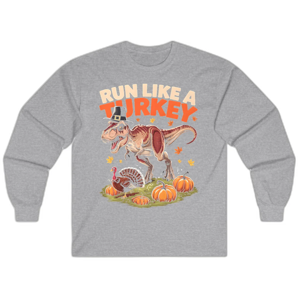 Run Like A Turkey Dinosaur Design Long Sleeve in Sport Grey