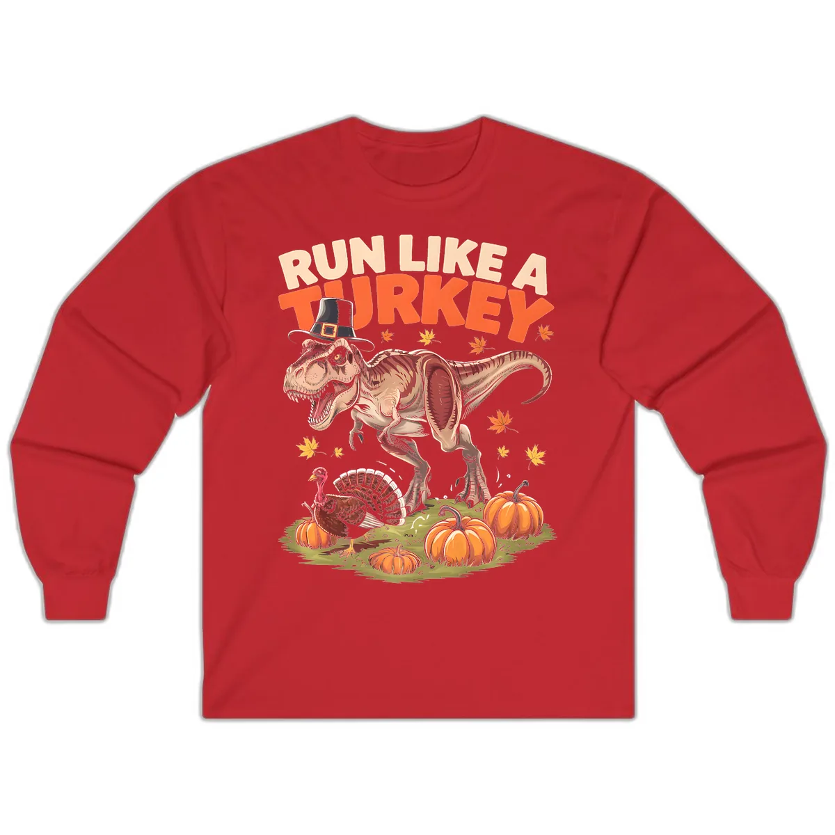 Run Like A Turkey Dinosaur Design Long Sleeve in Red
