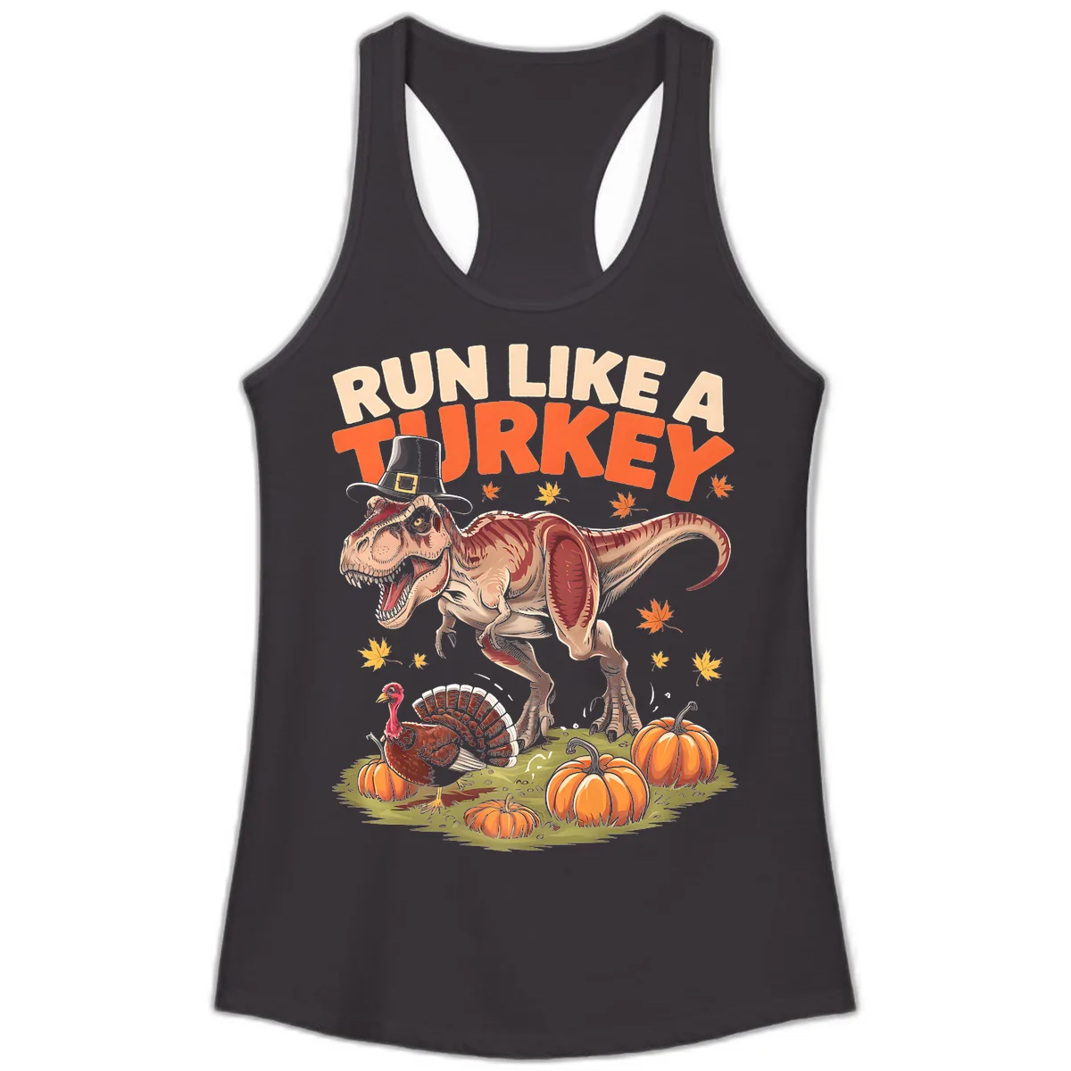 Run Like A Turkey Dinosaur Design Ladies Tank in Black