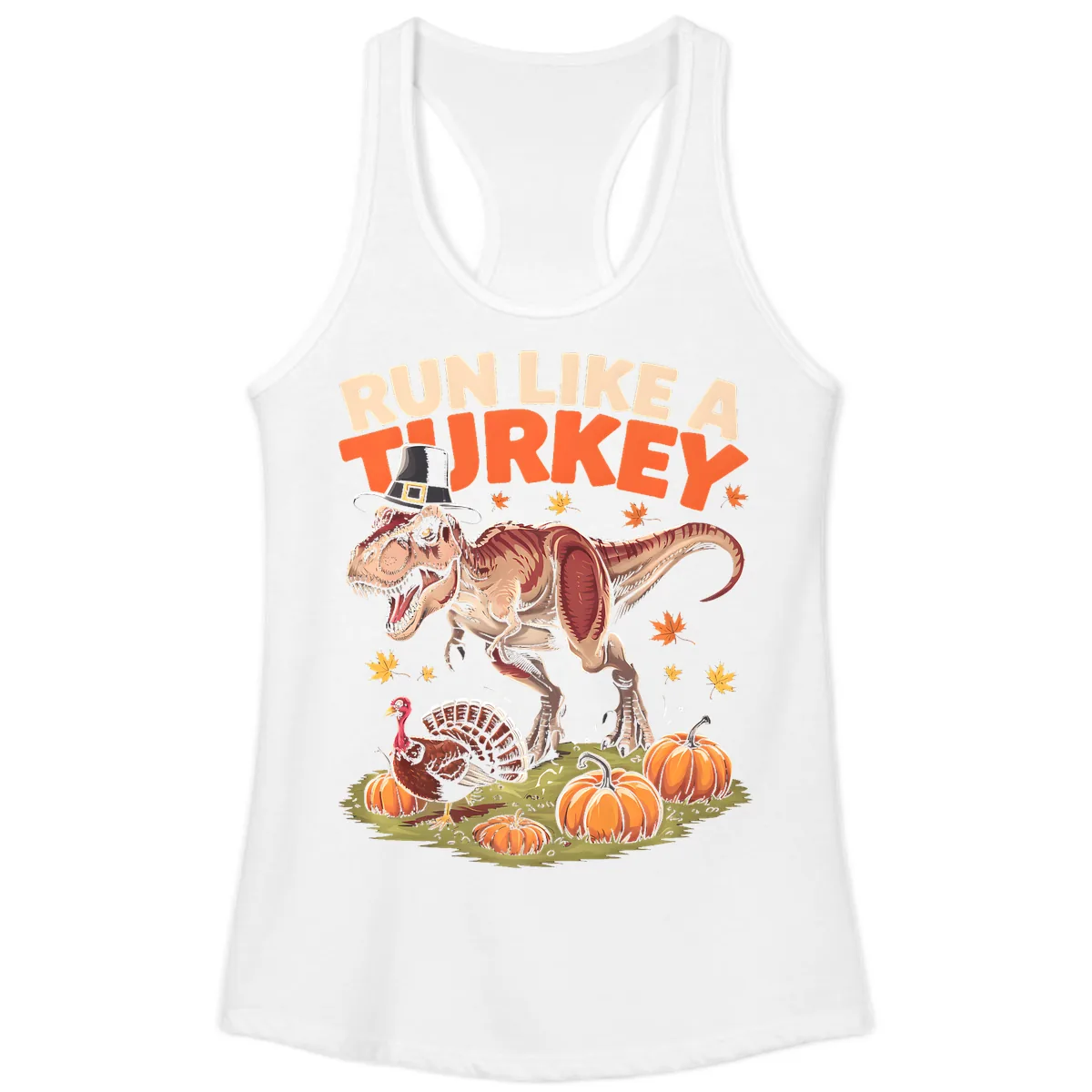 Run Like A Turkey Dinosaur Design Ladies Tank in White