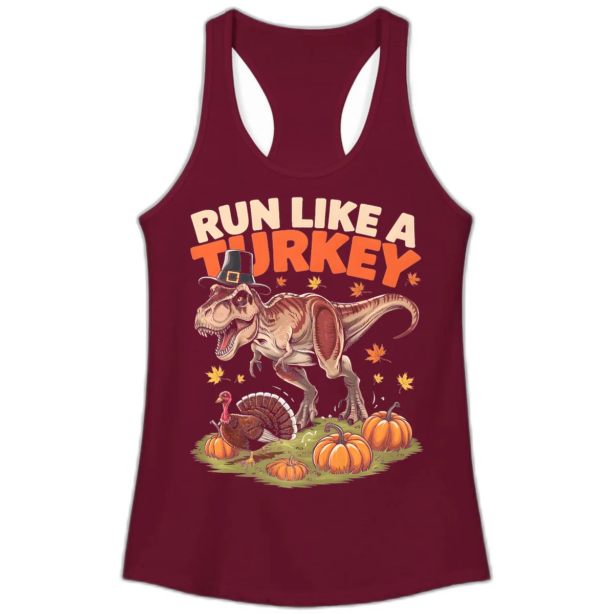 Run Like A Turkey Dinosaur Design Ladies Tank in Solid Cardinal Red