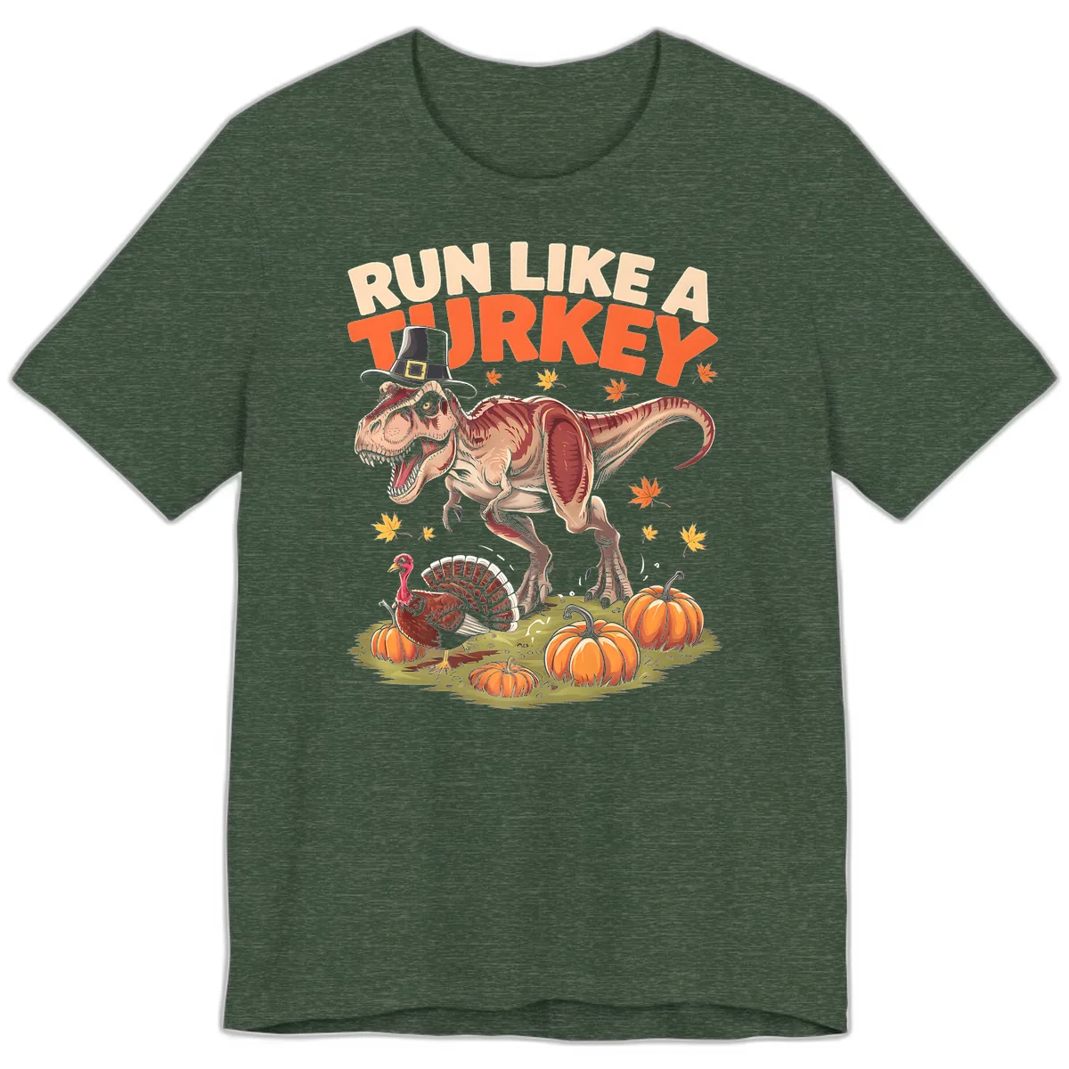 Run Like A Turkey Dinosaur Design Premium T-Shirt in Heather Forest