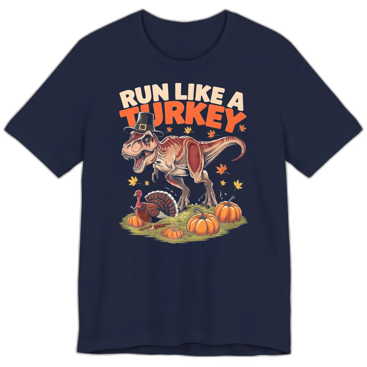 Run Like A Turkey Dinosaur Design Premium T-Shirt in Navy