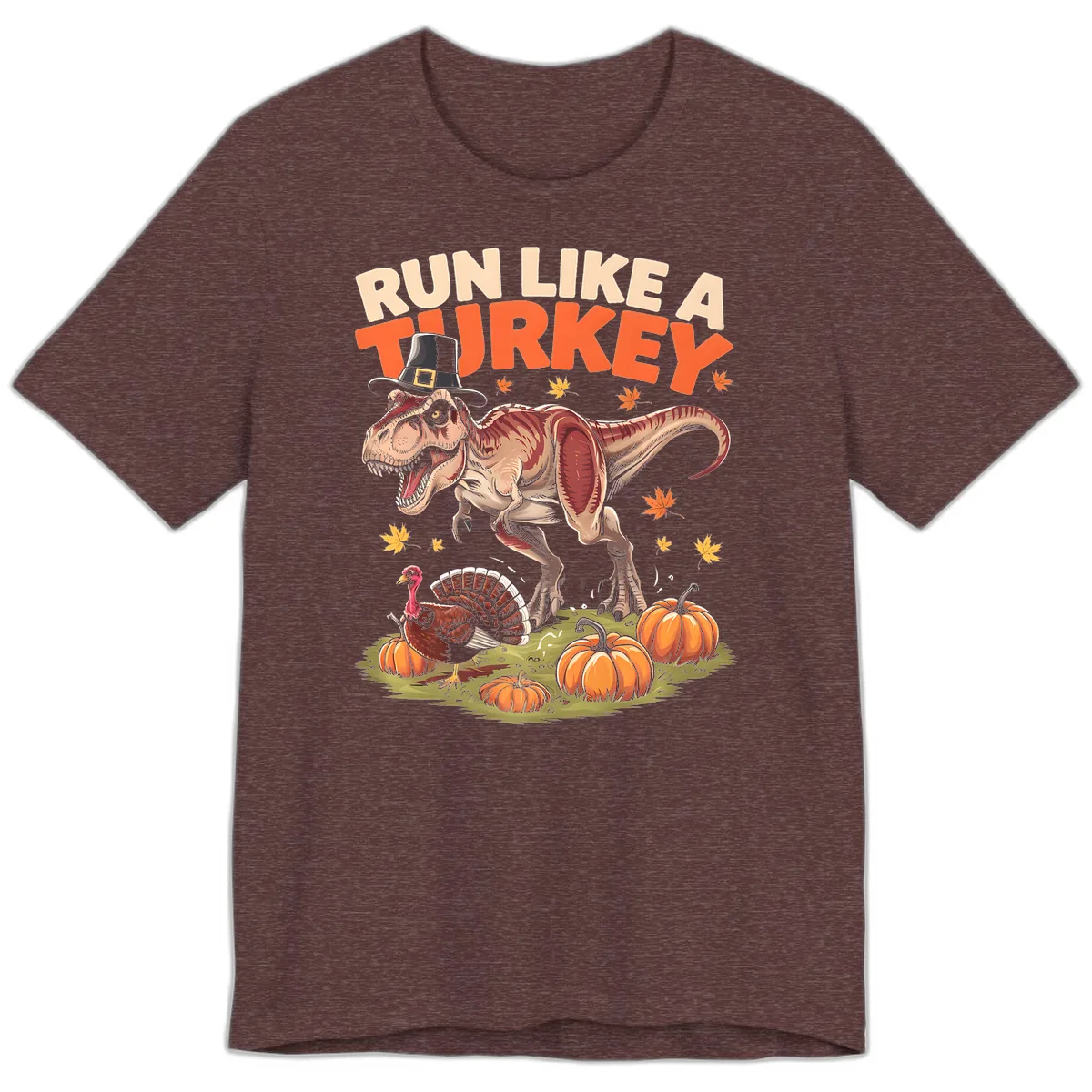 Run Like A Turkey Dinosaur Design Premium T-Shirt in Heather Maroon