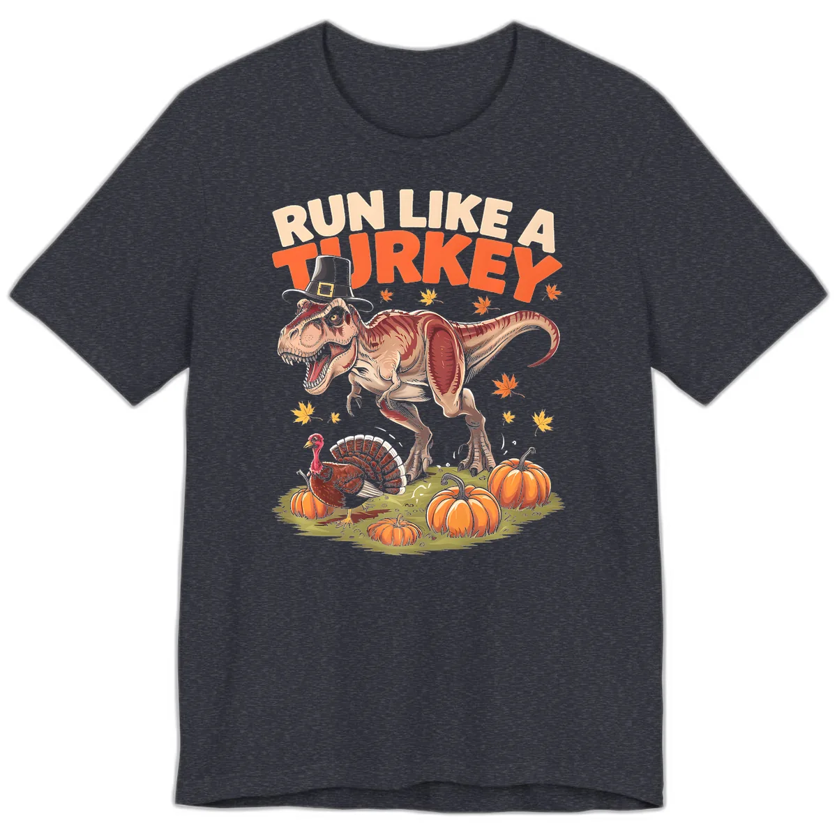 Run Like A Turkey Dinosaur Design Premium T-Shirt in Heather Navy