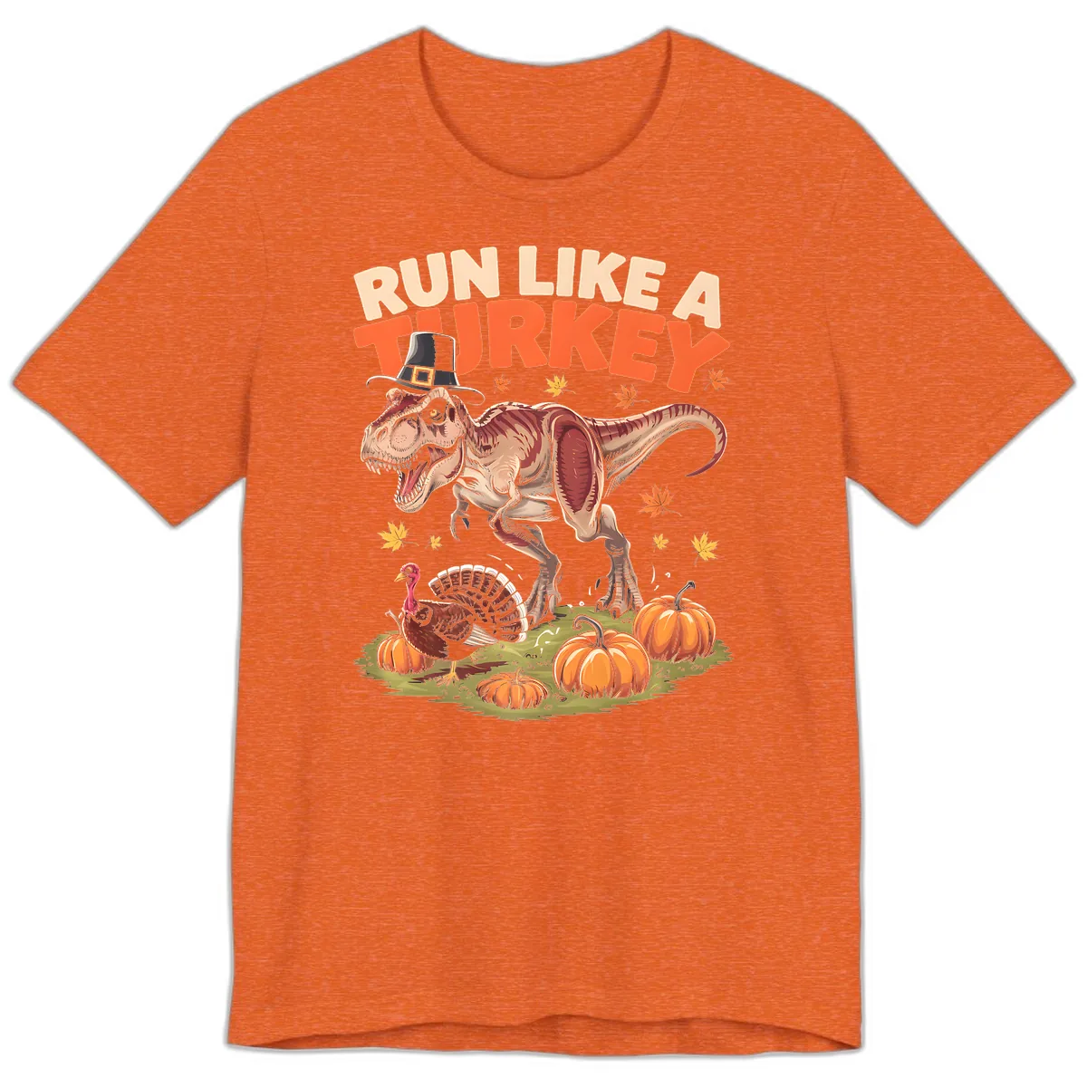 Run Like A Turkey Dinosaur Design Premium T-Shirt in Heather Orange
