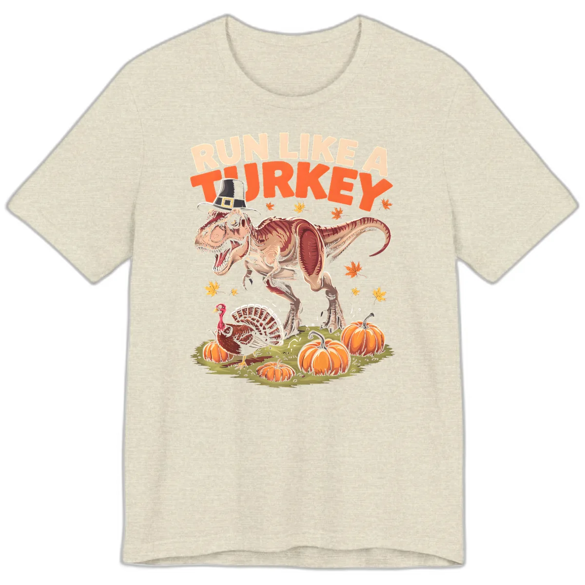 Run Like A Turkey Dinosaur Design Premium T-Shirt in Heather Prism Natural