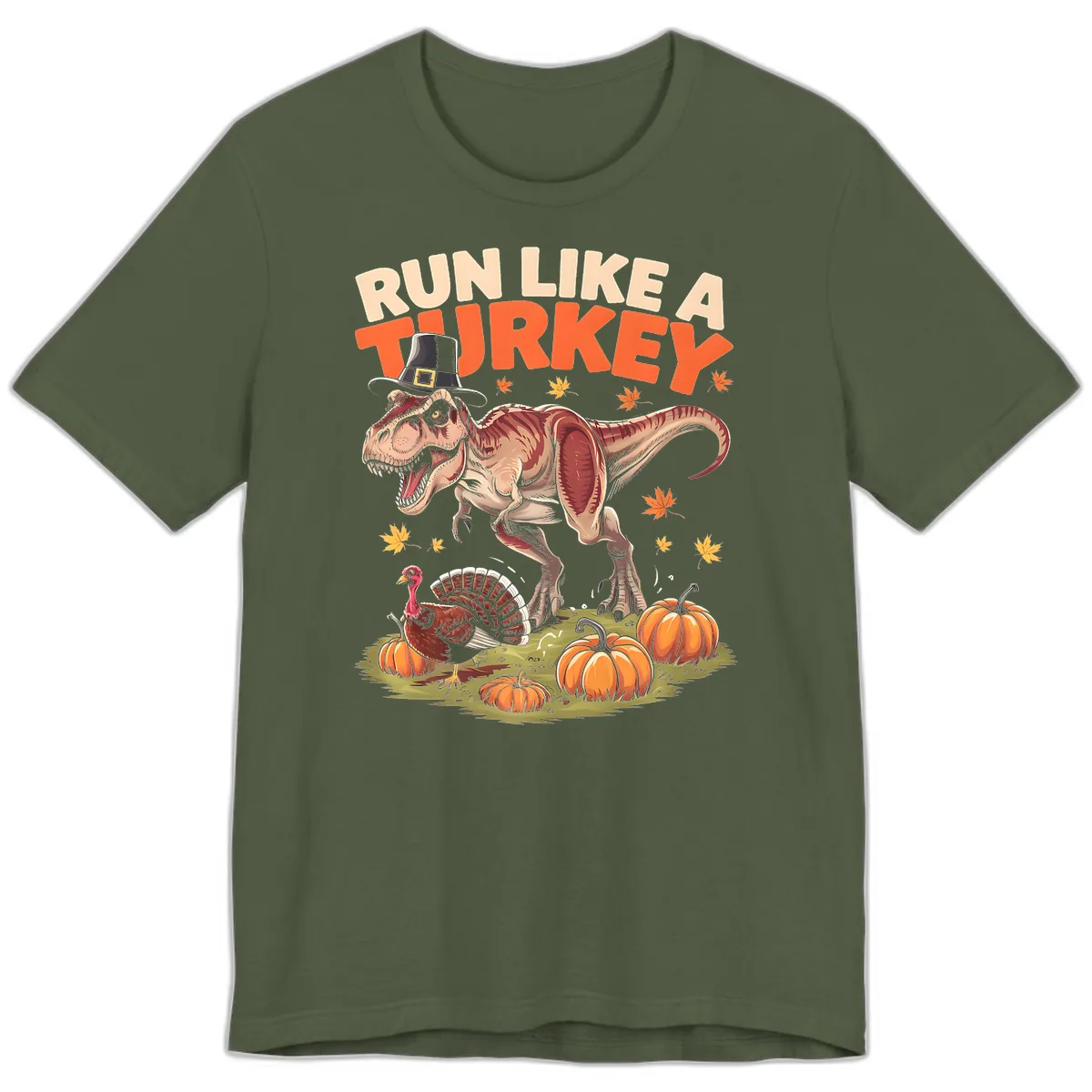 Run Like A Turkey Dinosaur Design Premium T-Shirt in Military Green