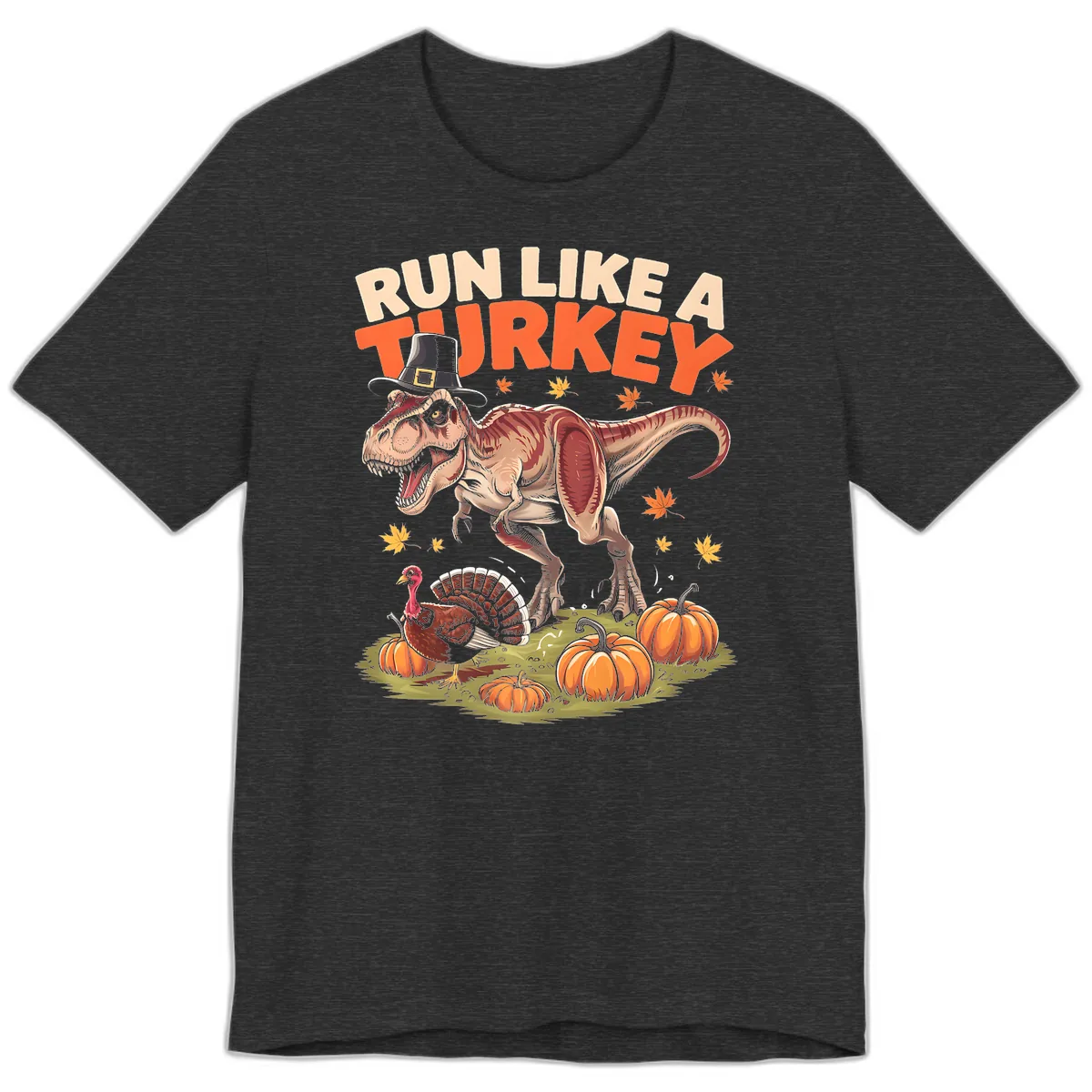 Run Like A Turkey Dinosaur Design Premium T-Shirt in Dark Grey Heather