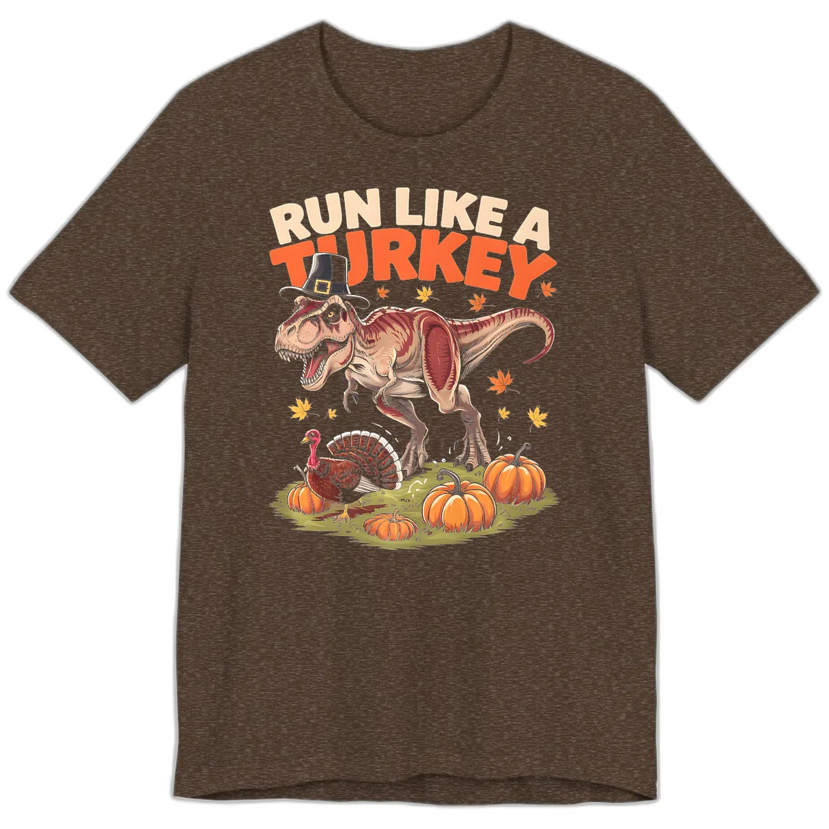 Run Like A Turkey Dinosaur Design Premium T-Shirt in Heather Brown