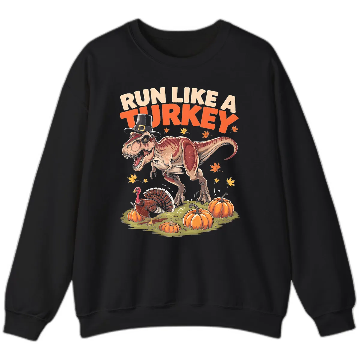 Run Like A Turkey Dinosaur Design Sweatshirt in Black
