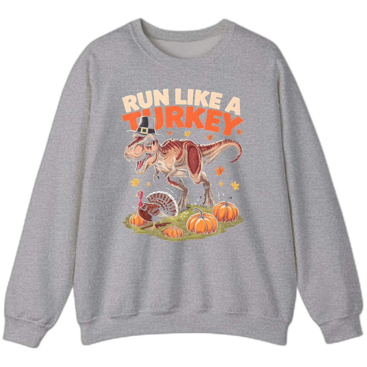 Run Like A Turkey Dinosaur Design Sweatshirt in Sport Grey