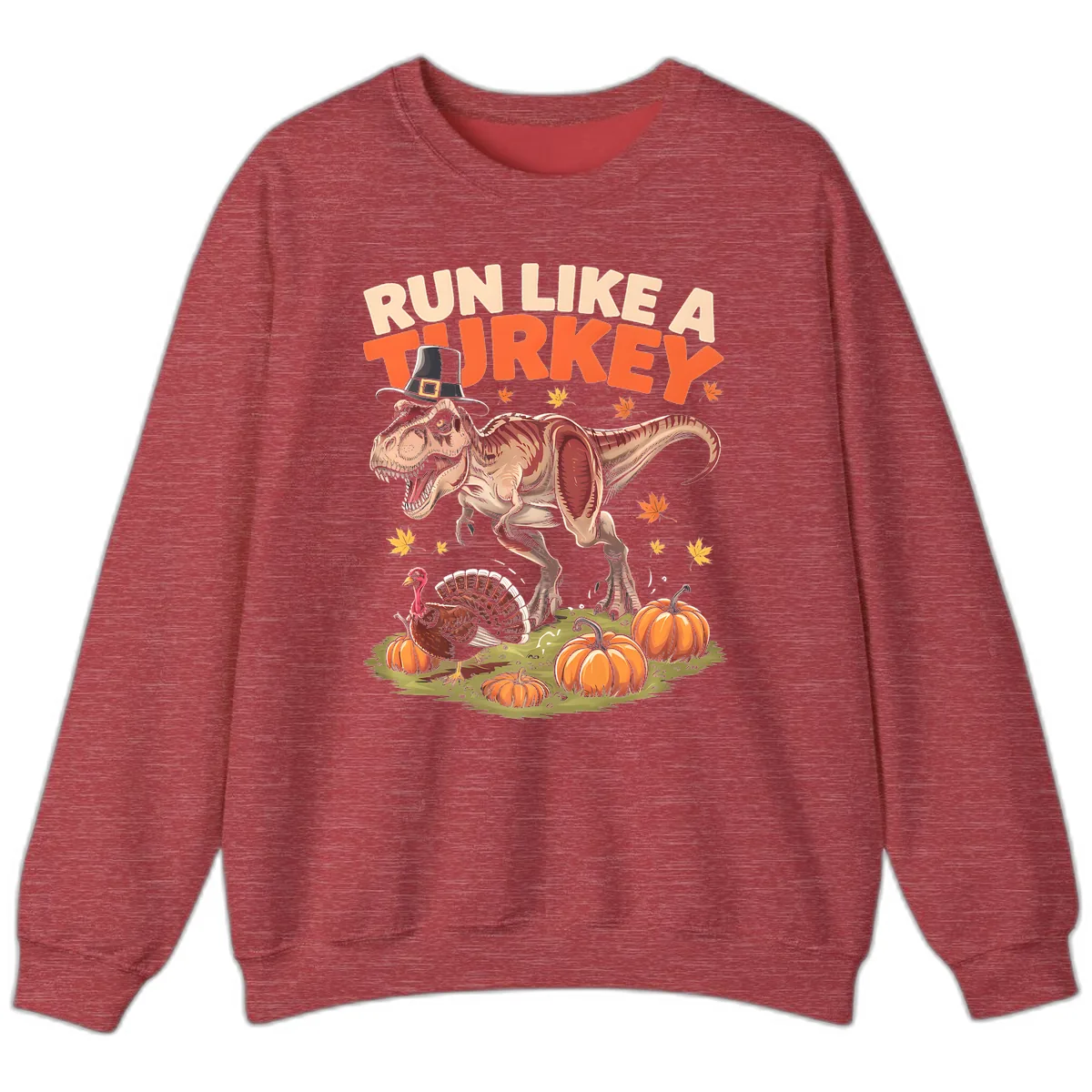 Run Like A Turkey Dinosaur Design Sweatshirt in Heather Scarlet Red