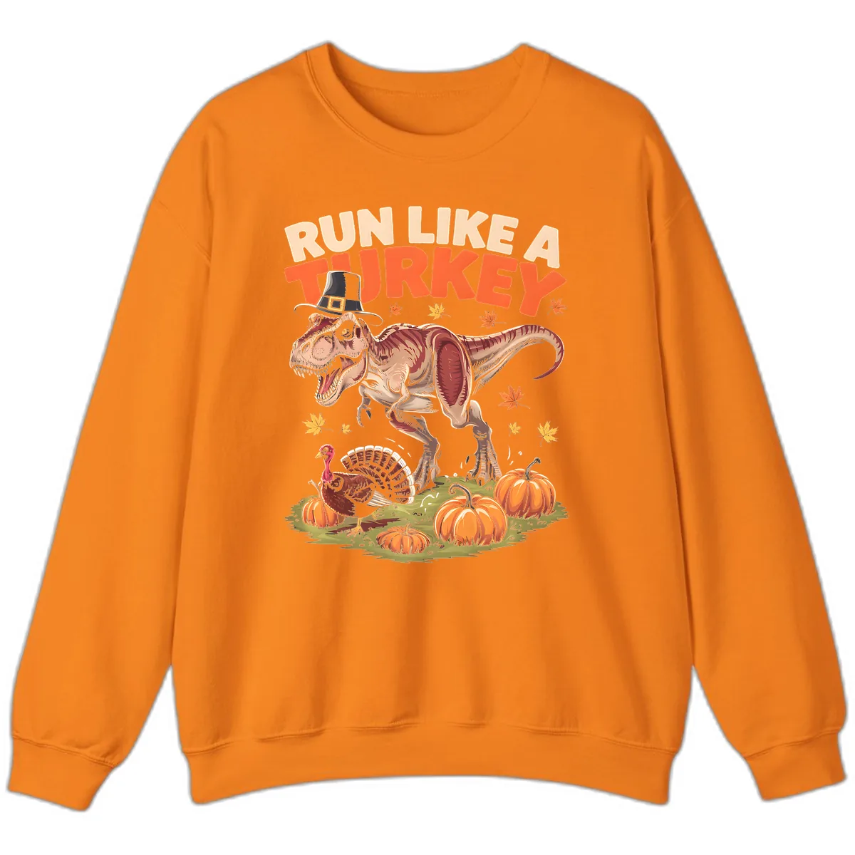 Run Like A Turkey Dinosaur Design Sweatshirt in Safety Orange