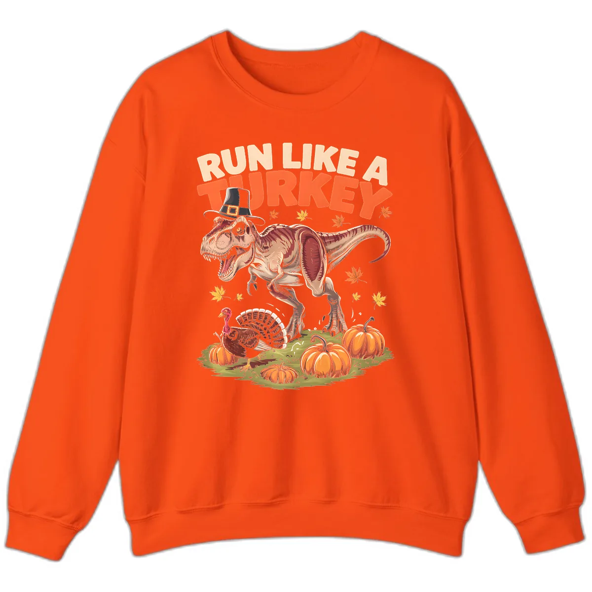 Run Like A Turkey Dinosaur Design Sweatshirt in Orange