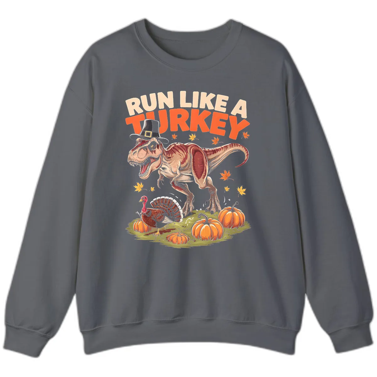 Run Like A Turkey Dinosaur Design Sweatshirt in Charcoal