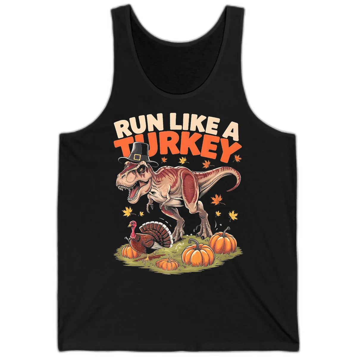 Run Like A Turkey Dinosaur Design Tank in Black