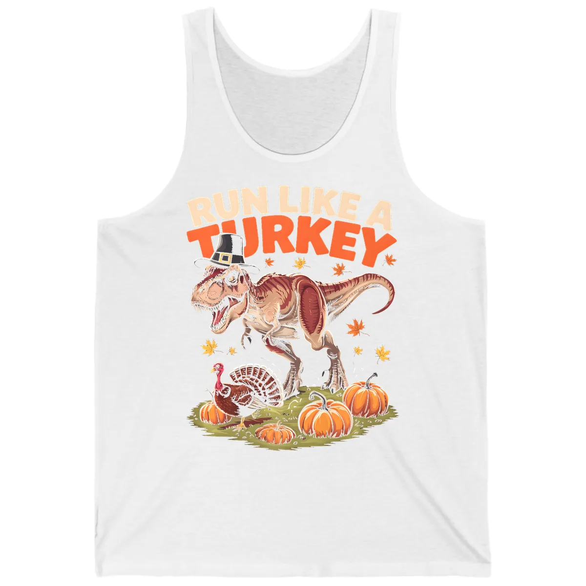 Run Like A Turkey Dinosaur Design Tank in White
