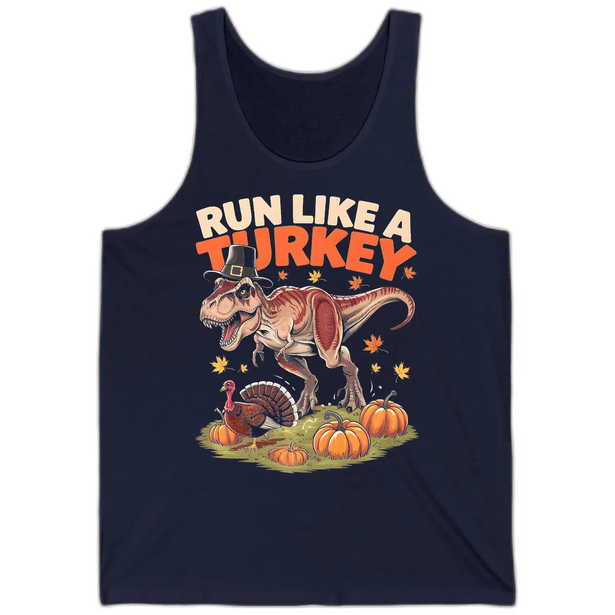 Run Like A Turkey Dinosaur Design Tank in Navy