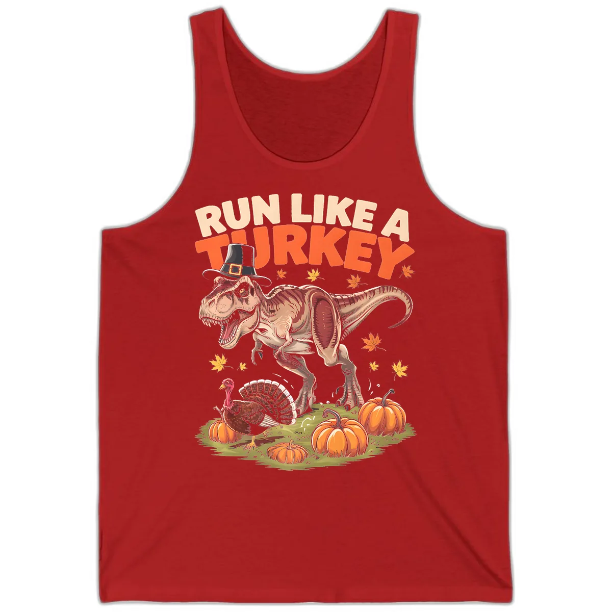 Run Like A Turkey Dinosaur Design Tank in Red