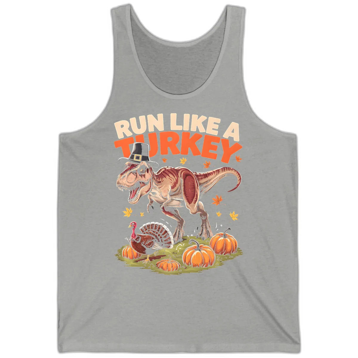 Run Like A Turkey Dinosaur Design Tank in Athletic Heather