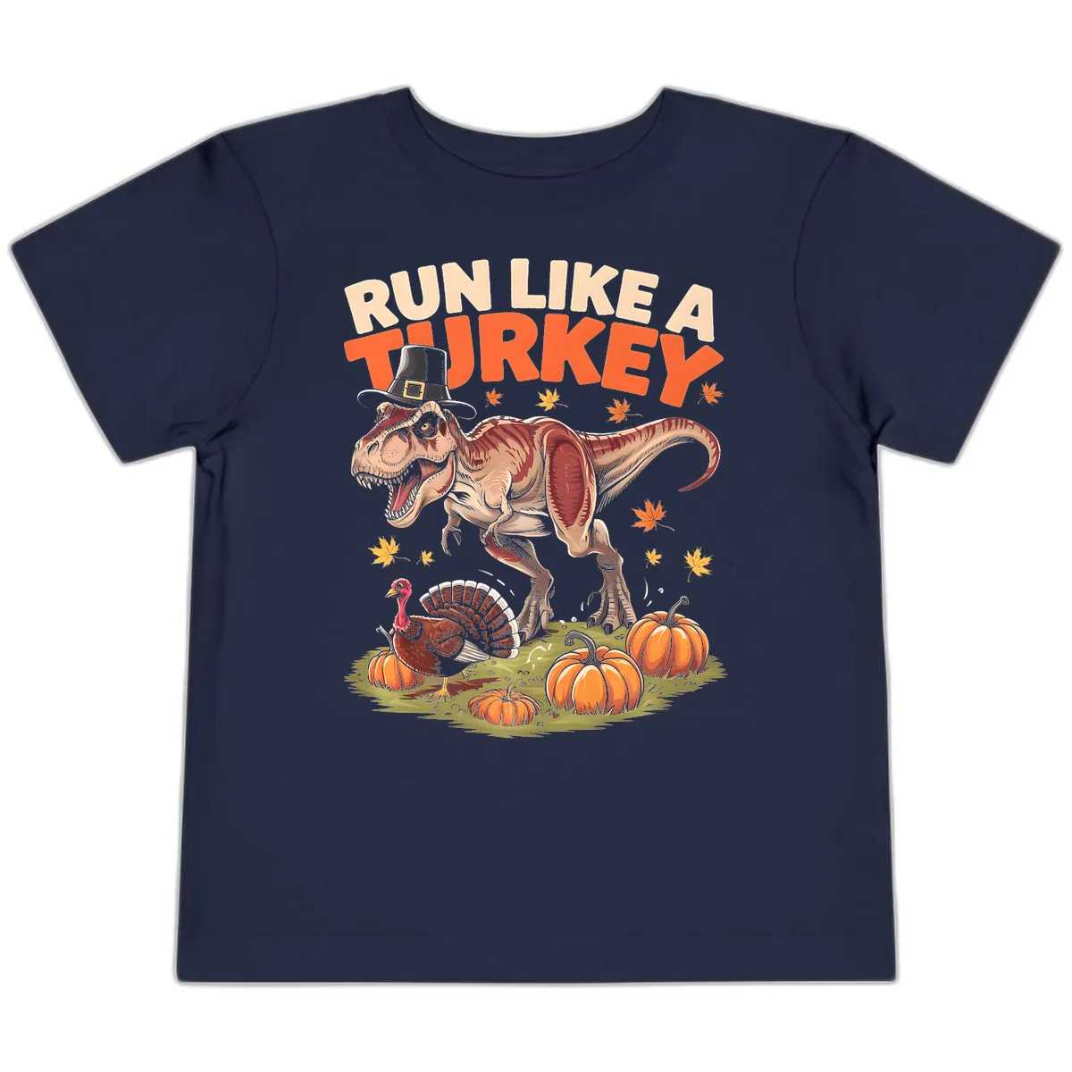 Run Like A Turkey Dinosaur Design Toddler T-Shirt in Navy