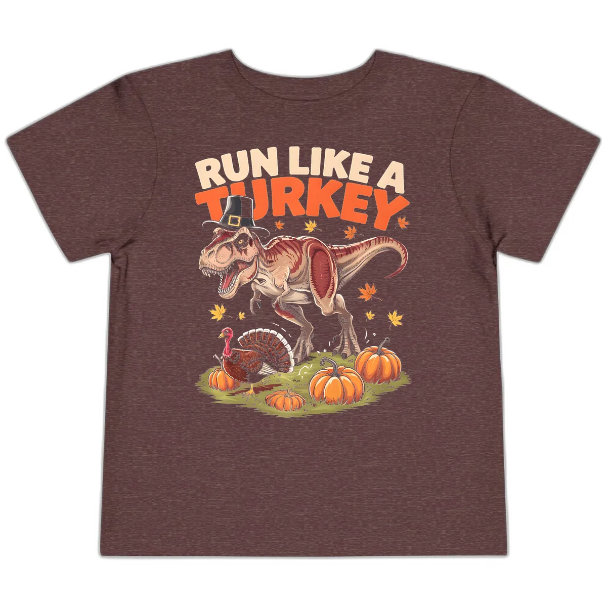 Run Like A Turkey Dinosaur Design Toddler T-Shirt in Heather Maroon