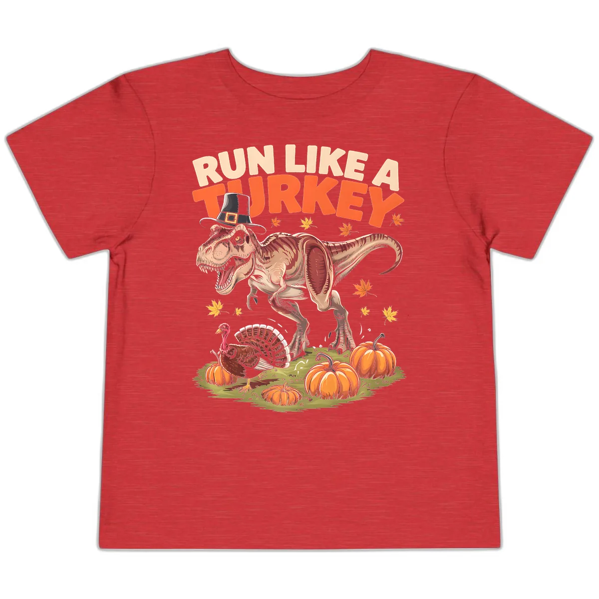 Run Like A Turkey Dinosaur Design Toddler T-Shirt in Heather Red