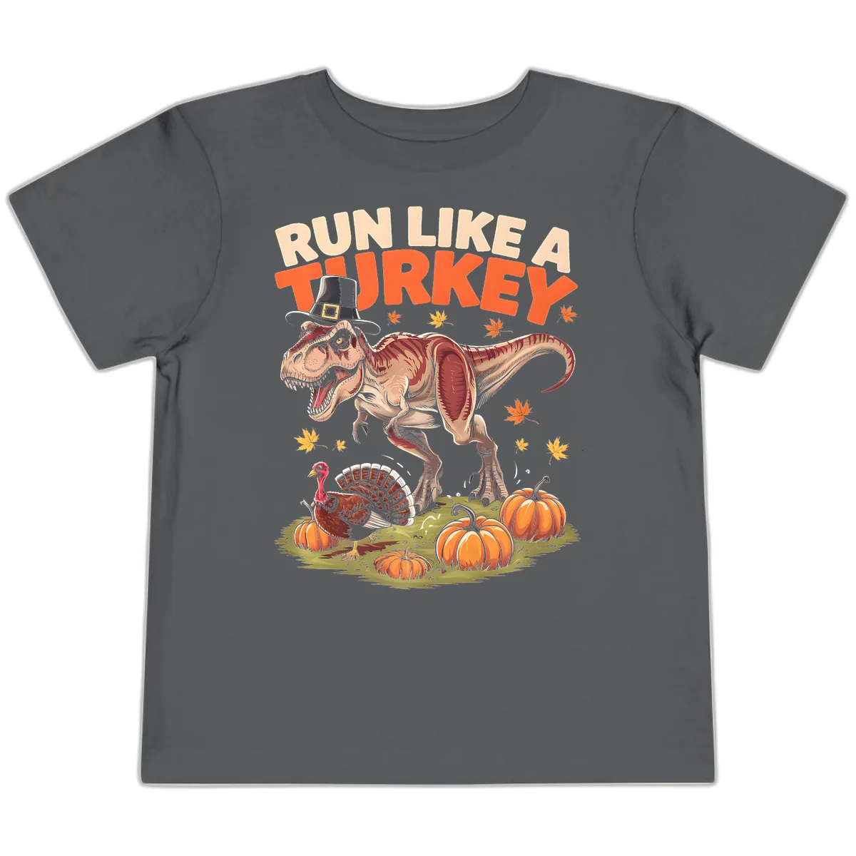 Run Like A Turkey Dinosaur Design Toddler T-Shirt in Asphalt