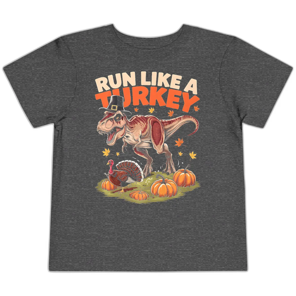 Run Like A Turkey Dinosaur Design Toddler T-Shirt in Dark Heather Grey