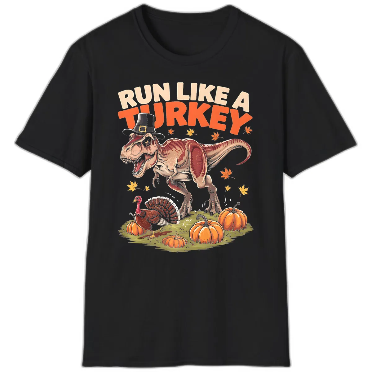 Run Like A Turkey Dinosaur Design T-Shirt in Black