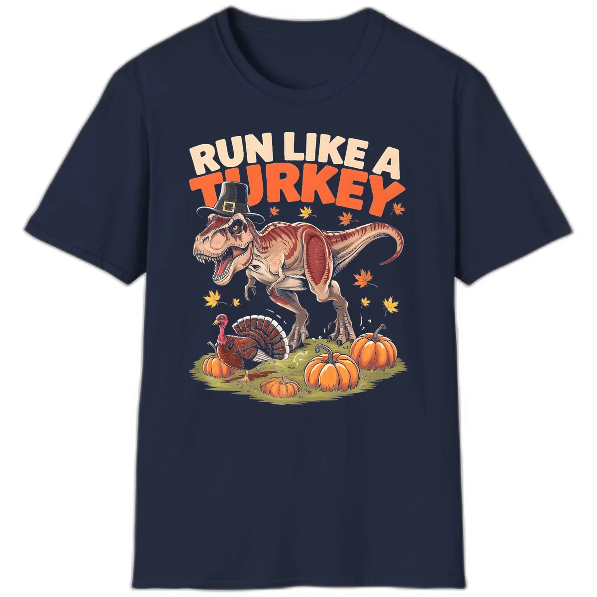 Run Like A Turkey Dinosaur Design T-Shirt in Navy