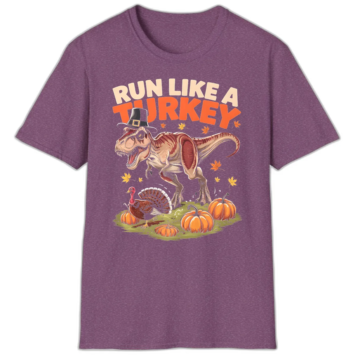 Run Like A Turkey Dinosaur Design T-Shirt in Heather Maroon