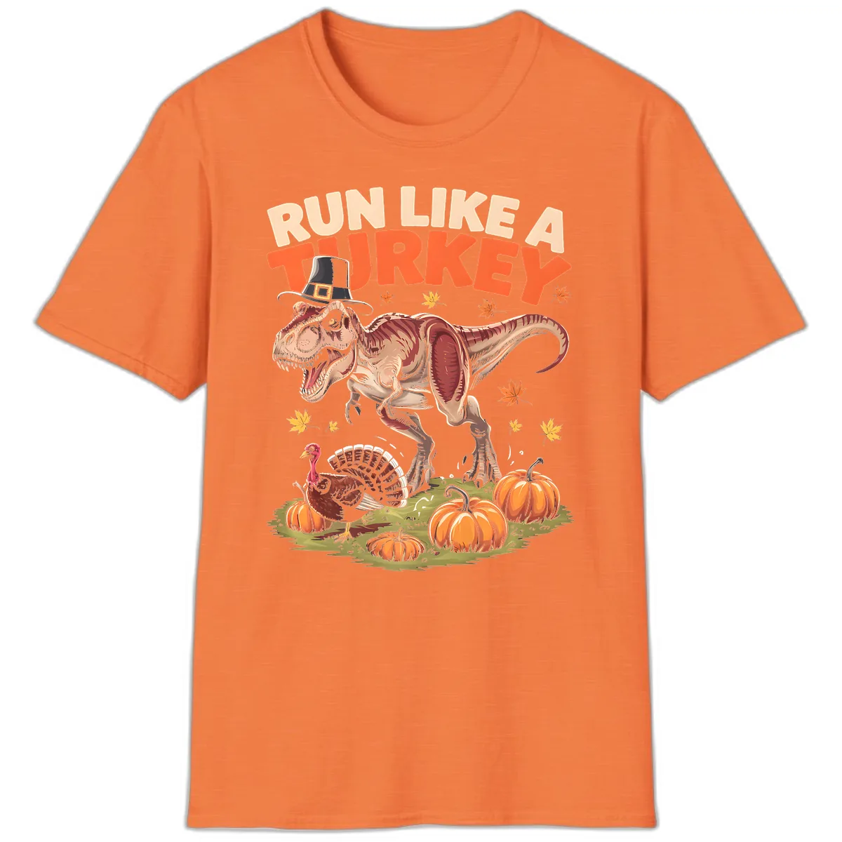 Run Like A Turkey Dinosaur Design T-Shirt in Heather Orange