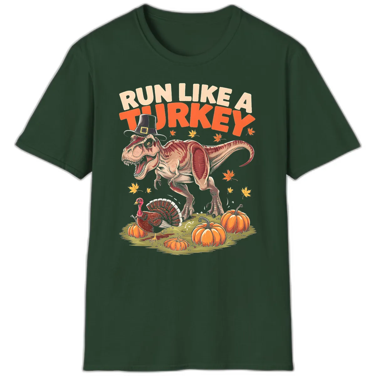 Run Like A Turkey Dinosaur Design T-Shirt in Forest Green