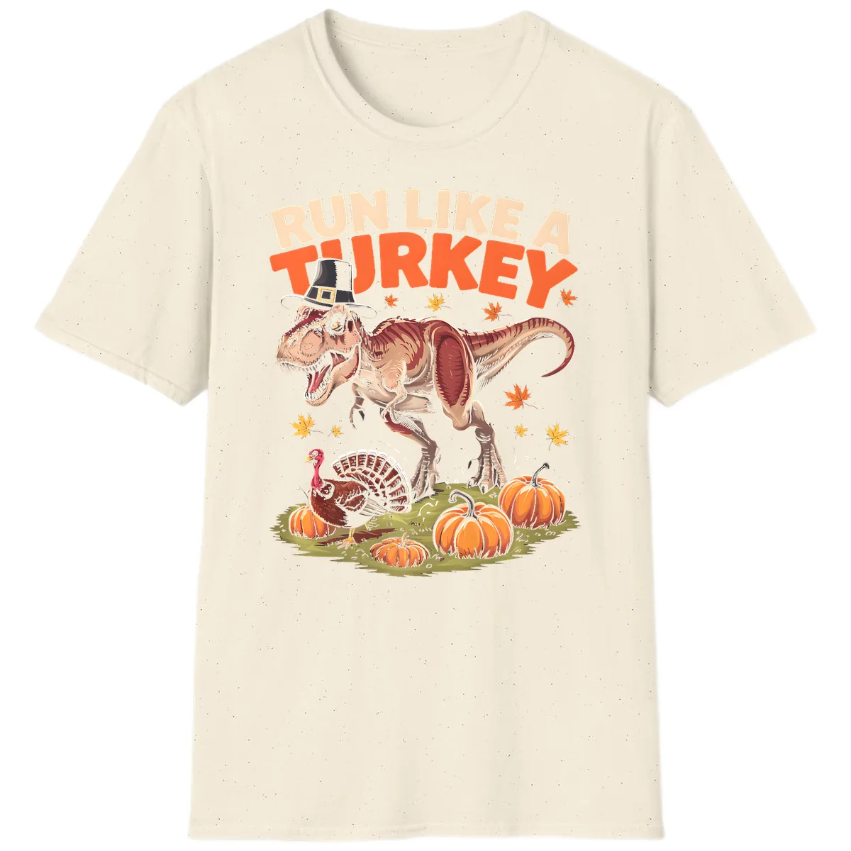 Run Like A Turkey Dinosaur Design T-Shirt in Natural