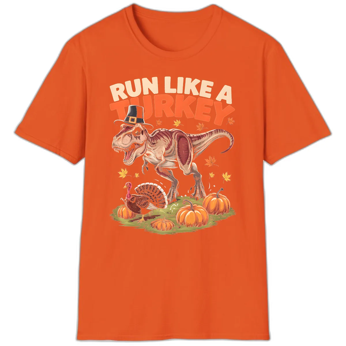 Run Like A Turkey Dinosaur Design T-Shirt in Orange
