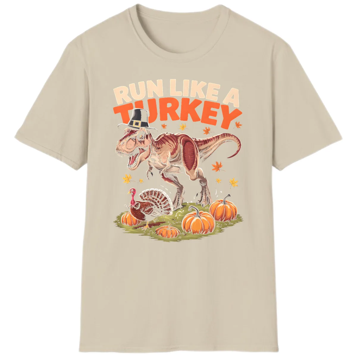 Run Like A Turkey Dinosaur Design T-Shirt in Sand