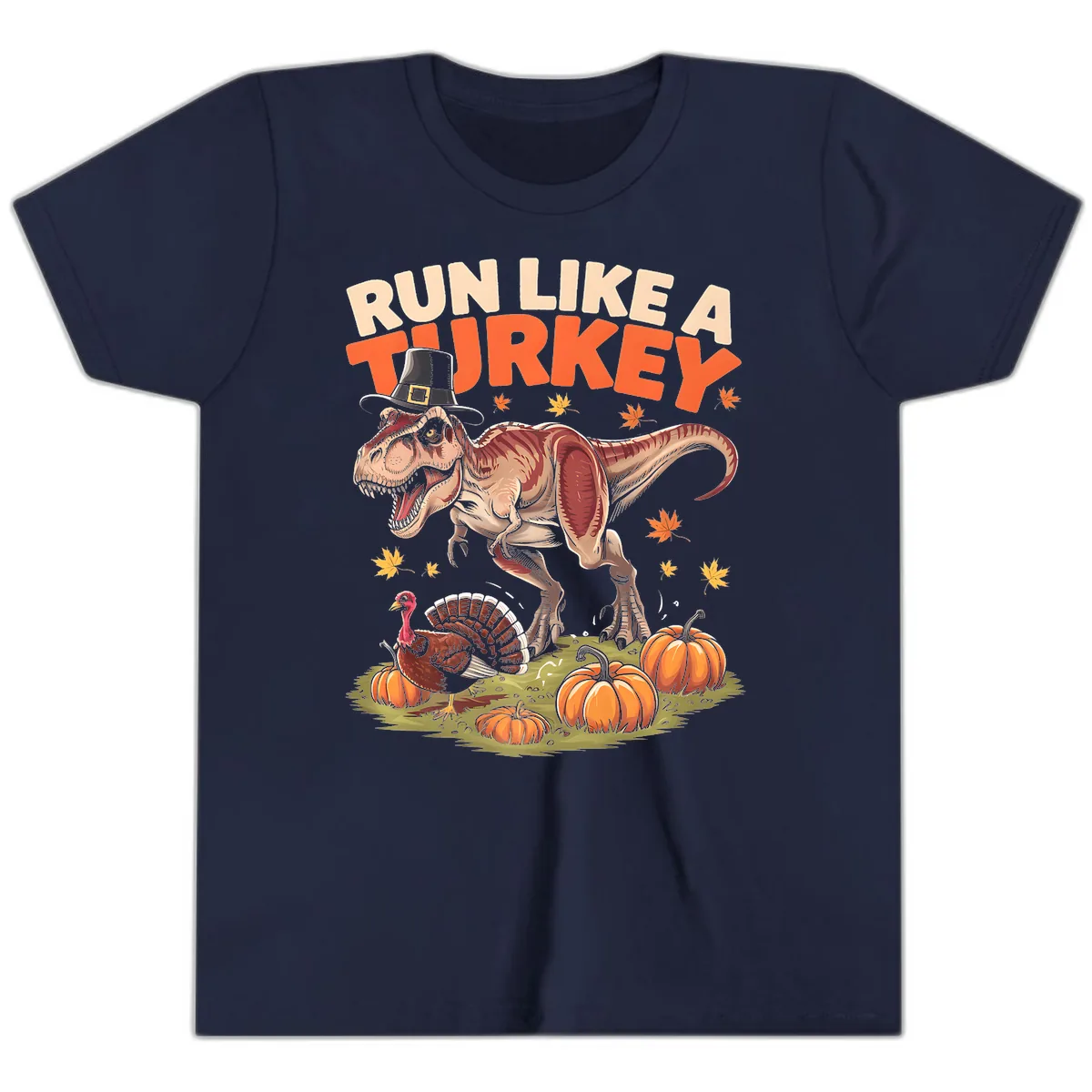 Run Like A Turkey Dinosaur Design Youth T-Shirt in Navy