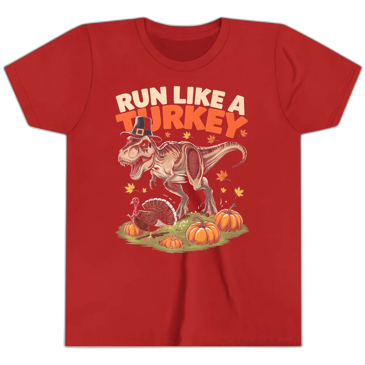 Run Like A Turkey Dinosaur Design Youth T-Shirt in Red