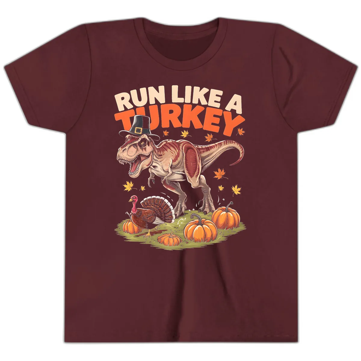 Run Like A Turkey Dinosaur Design Youth T-Shirt in Maroon