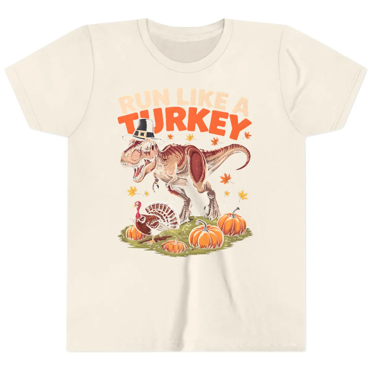 Run Like A Turkey Dinosaur Design Youth T-Shirt in Natural